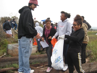 People picking up trash