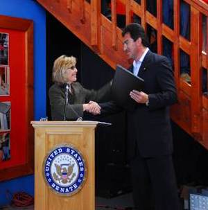 Senator Barbara Boxer presented Sal Vaca with the Conservation Champion Award.