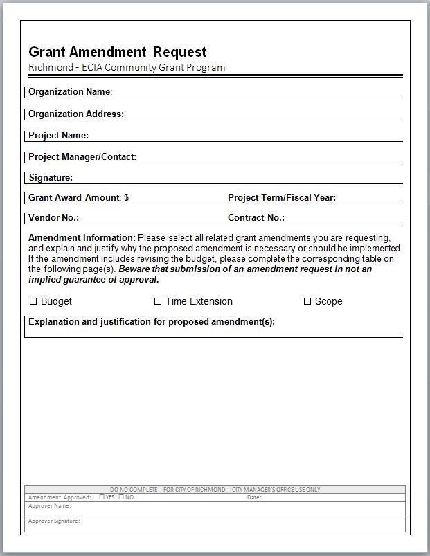 ECIA grant amendment form