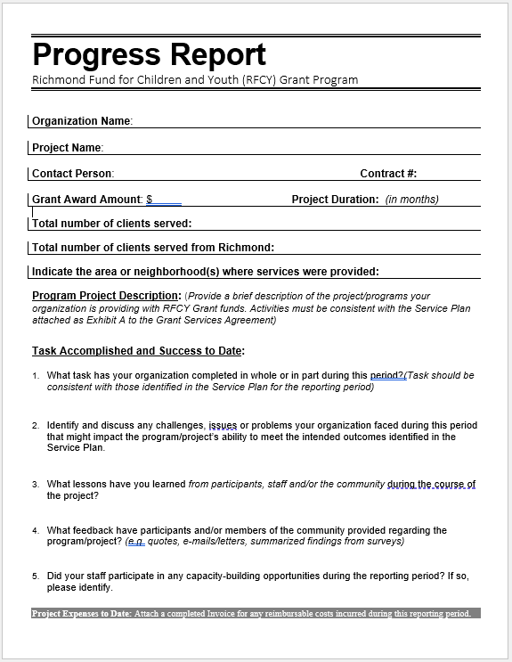 RFCY Progress Report