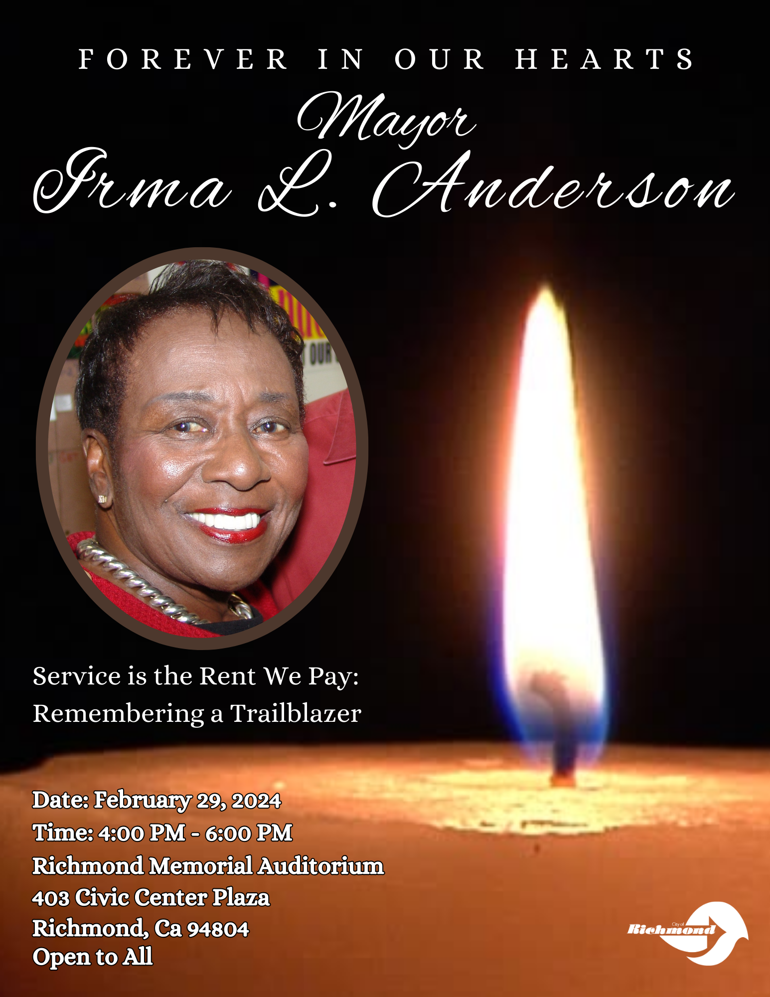 Flyer for the Mayor Irma Anderson Memorial.