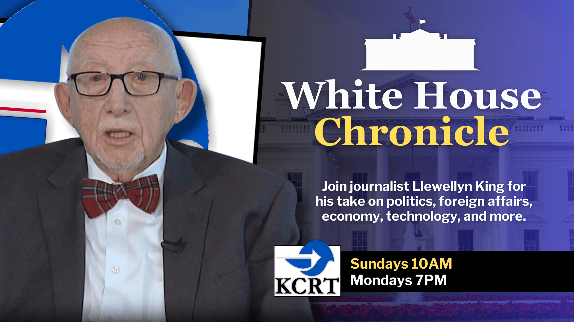 Image of the host and title of show in a promotional billboard