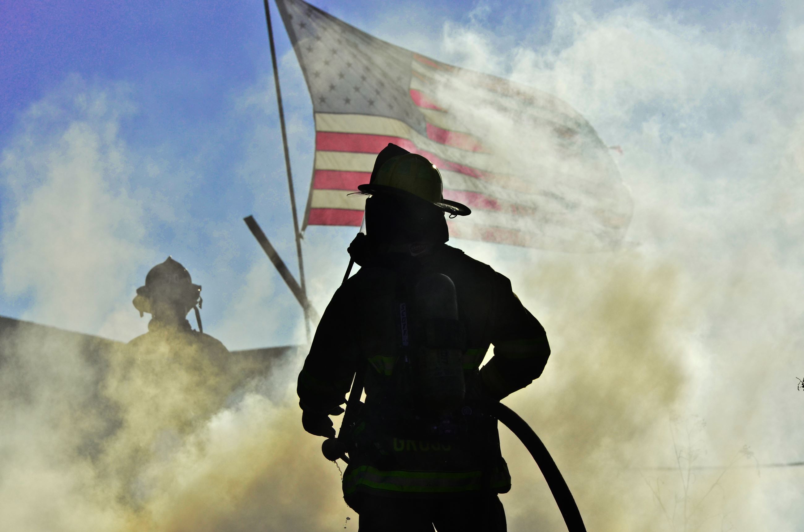 Firefighter with flag