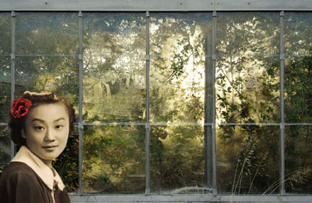 Archival Ink Picture of a Japanese Girl in a Greenhouse on Acid Free Paper 