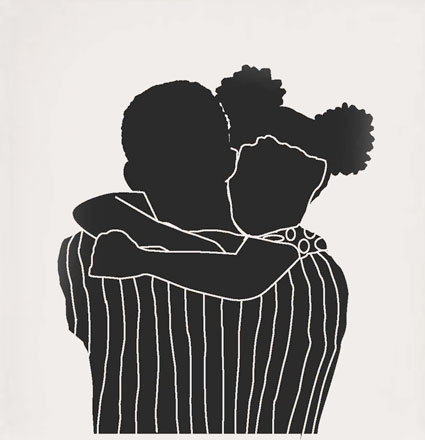 Ceramics Painting of a Little Girl Hugging Her Dad