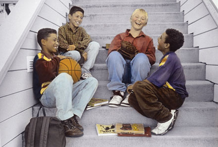 Picture of Four Boys Sitting on Steps 